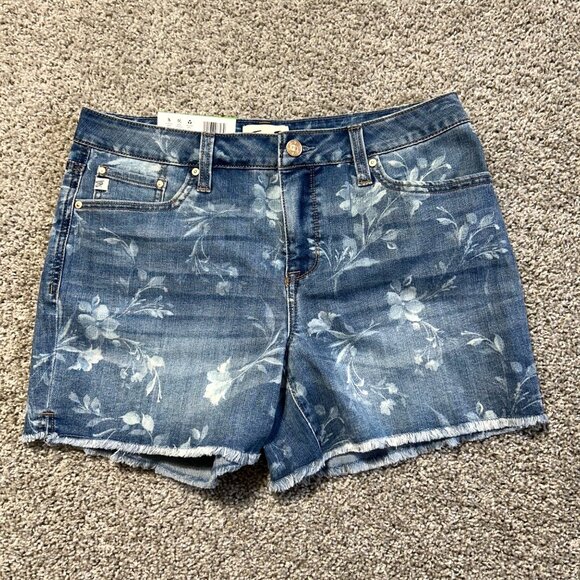 Seven7 Womens Weekend Short Floral Print Denim Size 10 Fray Hem Comfort Stretch - Picture 2 of 8